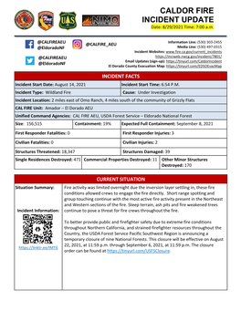 Caldor Fire Incident Update