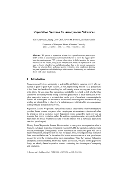 Reputation Systems for Anonymous Networks