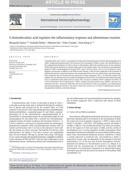 5-Aminolevulinic Acid Regulates the Inflammatory Response and Alloimmune Reaction