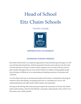 Head of School Eitz Chaim Schools