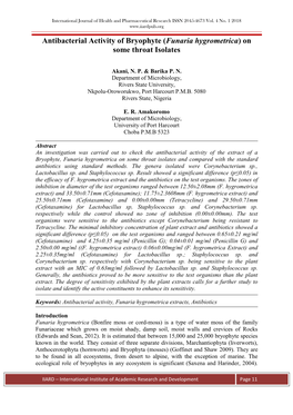 Antibacterial Activity of Bryophyte (Funaria Hygrometrica) on Some Throat Isolates