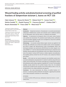 Wound Healing Activity and Phytochemical Screening of Purified Fractions of Sempervivum Tectorum L. Leaves on HCT 116