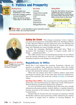 Politics and Prosperity Reading Focus Key Terms Taking Notes • What Scandals Hurt Recession Copy the Chart Below