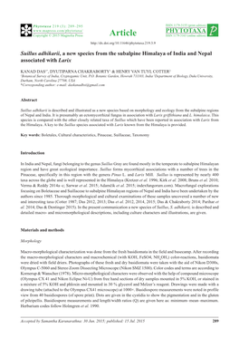 Suillus Adhikarii, a New Species from the Subalpine Himalaya of India and Nepal Associated with Larix