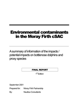 Environmental Contaminants in the Moray Firth Csac in the Moray Firth