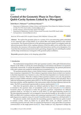 Control of the Geometric Phase in Two Open Qubit–Cavity Systems Linked by a Waveguide