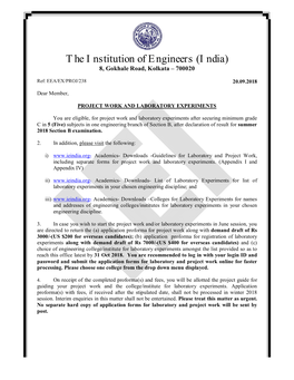 The Institution of Engineers (India) 8, Gokhale Road, Kolkata – 700020