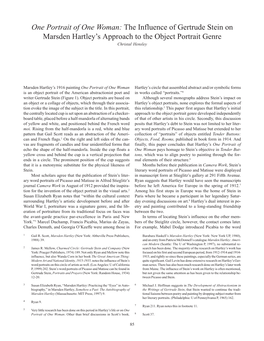 The Influence of Gertrude Stein on Marsden Hartley’S Approach to the Object Portrait Genre Christal Hensley