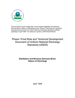 Appendix A: Distillation and Reverse Osmosis Brine NOD, Phase I