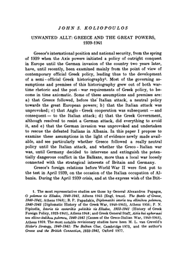 John S. Koliopoulos Unwanted Ally: Greece and the Great