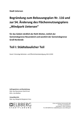 Begründung Zum Bebauungsplan Nr. 116 Und Zur 54. Änderung Des