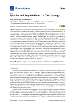 Tyramine and Amyloid Beta 42: a Toxic Synergy