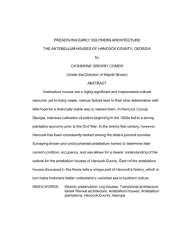 The Antebellum Houses of Hancock County, Georgia