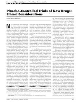 Placebo-Controlled Trials of New Drugs: Ethical Considerations