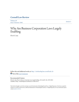 Why Are Business Corporation Laws Largely Enabling Elvin R