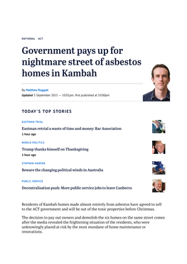 Government Pays up for Nightmare Street of Asbestos Homes in Kambah