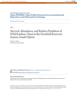 Survival, Abundance, and Relative Predation of Wild Rainbow Trout in the Deerfield Reservoir System, South Dakota Jeremy L