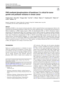 PIM2-Mediated Phosphorylation of Hexokinase 2 Is Critical for Tumor Growth and Paclitaxel Resistance in Breast Cancer