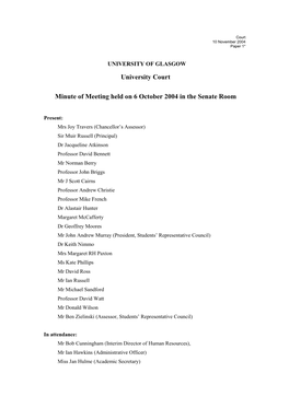 University Court Minute of Meeting Held on 6 October 2004 in The