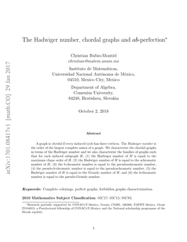 The Hadwiger Number, Chordal Graphs and Ab-Perfection Arxiv