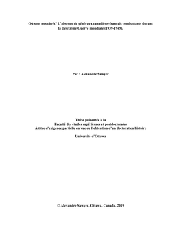 L'absence De Généraux Canadiens-Français Combattants