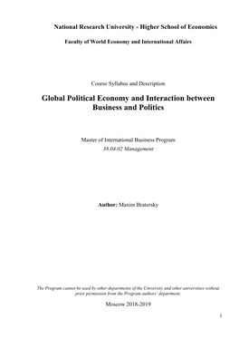 Global Political Economy and Interaction Between Business and Politics