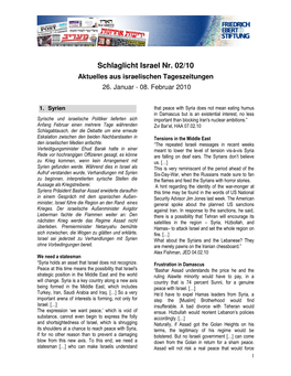 Schlaglicht Israel Nr. 02/10 Aktuelles Aus Israelischen Tageszeitungen 26