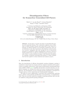 Disambiguation Filters for Scannerless Generalized LR Parsers