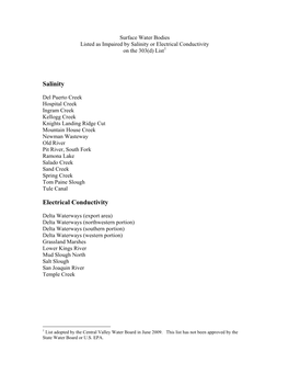 Salinity Impared Water Bodies and Numerical Limits