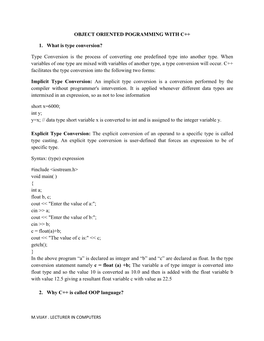 Object Oriented Pogramming with C++