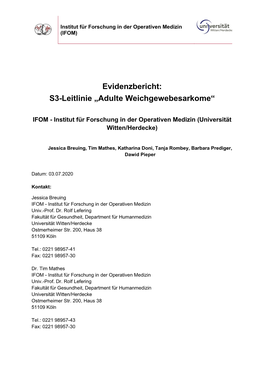 Evidenzbericht: S3-Leitlinie „Adulte Weichgewebesarkome“