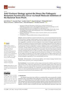 Anti-Virulence Strategy Against the Honey Bee Pathogenic Bacterium Paenibacillus Larvae Via Small Molecule Inhibitors of the Bacterial Toxin Plx2a