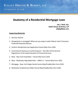 Anatomy of a Residential Mortgage Loan