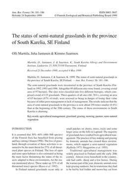 The Status of Semi-Natural Grasslands in the Province of South Karelia, SE Finland