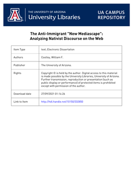 The Anti-Immigrant "New Mediascape": Analyzing Nativist Discourse on the Web