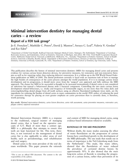 Minimal Intervention Dentistry for Managing Dental Caries a Review