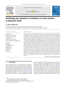 Facilitating the Evolution of Resistance to Avian Malaria in Hawaiian Birds