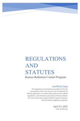 REGULATIONS and STATUTES Kansas Radiation Control Program