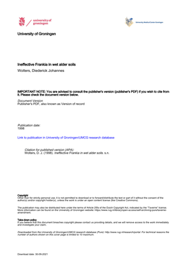 University of Groningen Ineffective Frankia in Wet Alder Soils Wolters