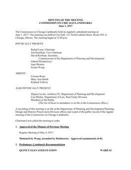 MINUTES of the MEETING COMMISSION on CHICAGO LANDMARKS June 1, 2017