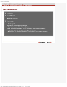 Module 5: Schlieren and Shadowgraph Lecture 26: Introduction to Schlieren and Shadowgraph