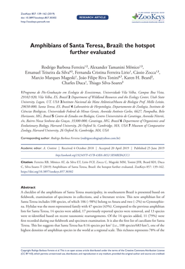 Amphibians of Santa Teresa, Brazil: the Hotspot Further Evaluated