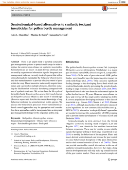 Semiochemical-Based Alternatives to Synthetic Toxicant Insecticides For