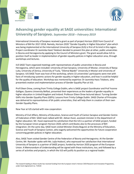 Advancing Gender Equality at SAGE Universities: International University of Sarajevo