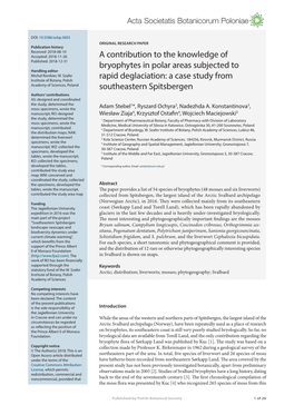 A Contribution to the Knowledge of Bryophytes in Polar Areas Subjected