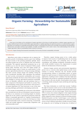 Organic Farming - Stewardship for Sustainable Agriculture