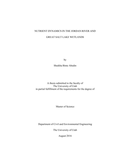 Nutrient Dynamics in the Jordan River and Great