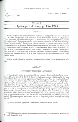 Opozicija V Sloveniji Po Letu 1945