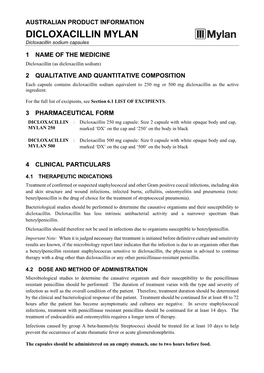 DICLOXACILLIN MYLAN Dicloxacillin Sodium Capsules