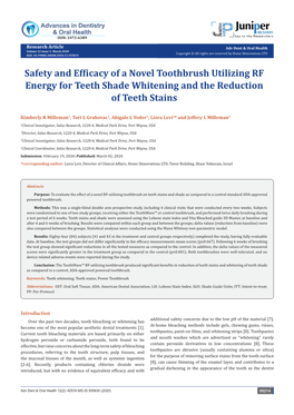 Safety and Efficacy of a Novel Toothbrush Utilizing RF Energy for Teeth Shade Whitening and the Reduction of Teeth Stains